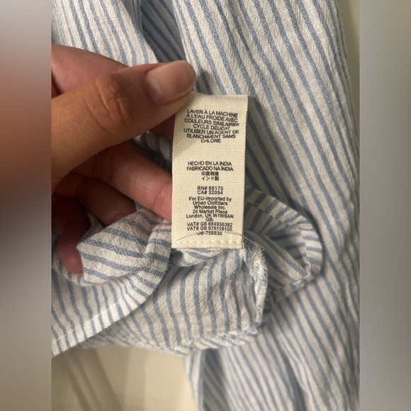 Free People Blue Pinstripe Ruffled Lace Victorian-Style Cotton Blouse XSmall - Picture 4 of 5